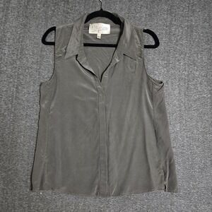 Rory Beca Silk Sleeveless Button Down Collar Blouse‎ Womens Medium USA Taupe